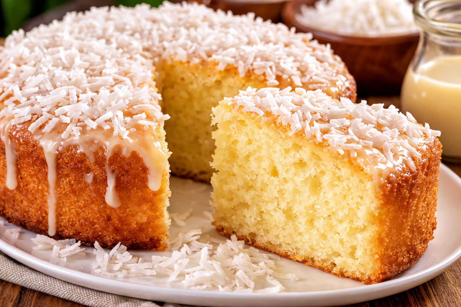 Bolo de coco simples com leite condensado