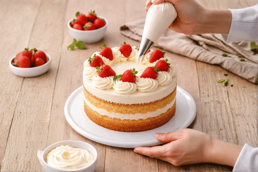 decoração simples de bolo com chantilly