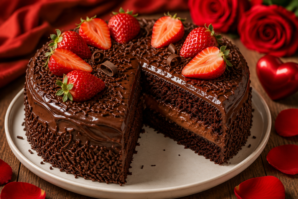 Bolo de chocolate para dia dos namorados