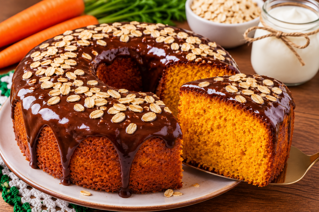Bolo de cenoura com iogurte natural e aveia