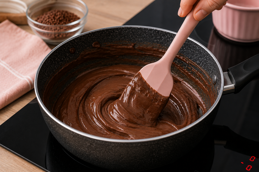 espatula-silicone-brigadeiro espátula de silicone mexendo brigadeiro em panela