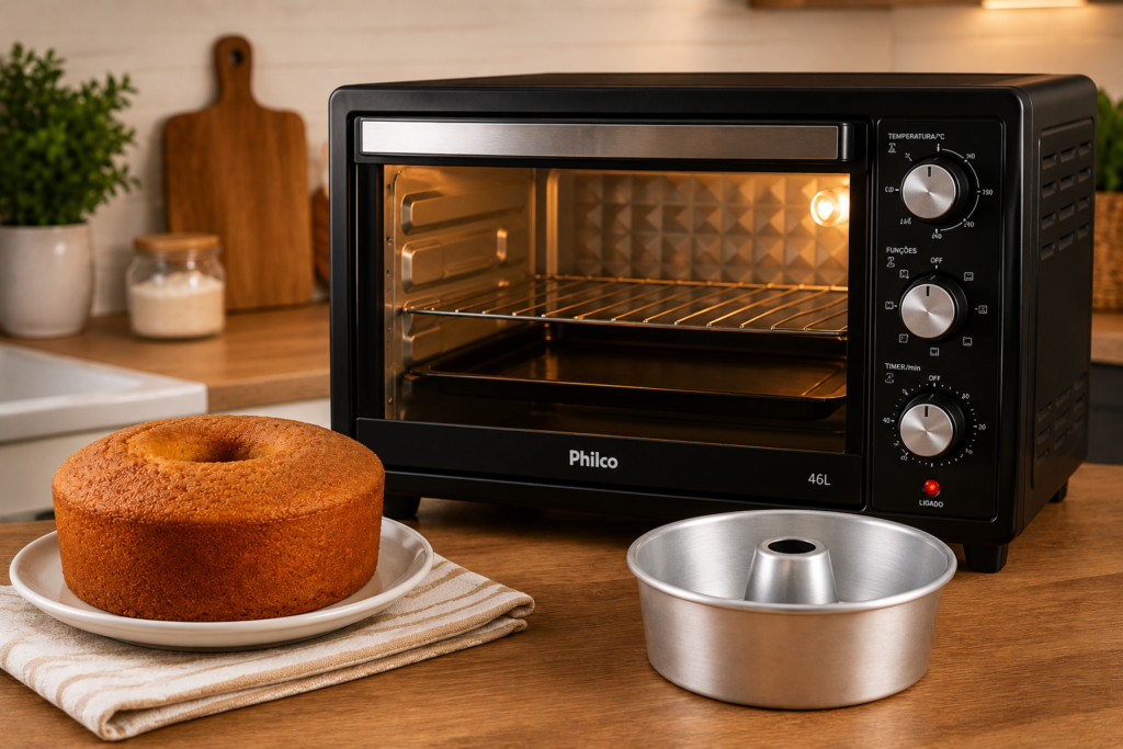 Melhor forno elétrico para bolos sobre bancada de cozinha com bolo caseiro