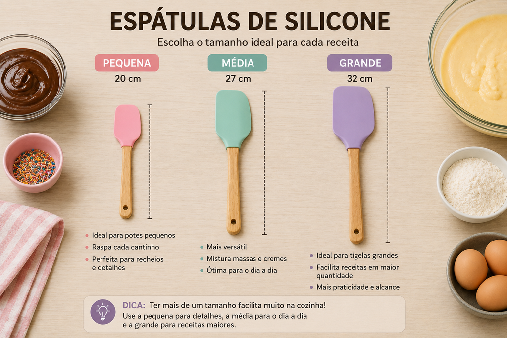 tipos-tamanhos-espatulas-silicone tipos e tamanhos de espátulas de silicone para cozinha