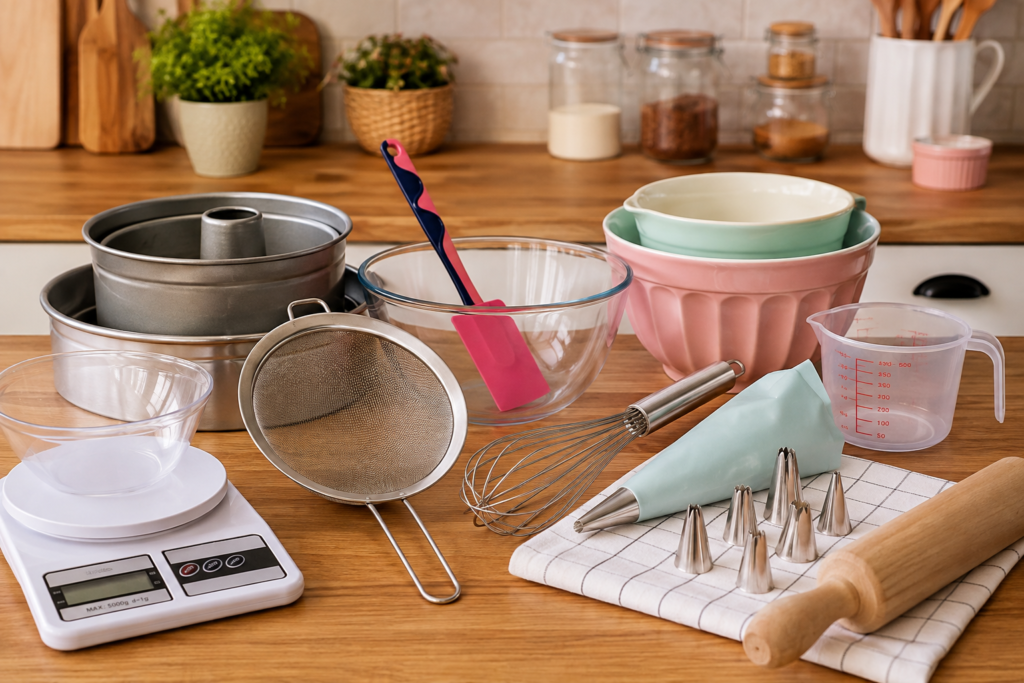10 utensílios de confeitaria que toda cozinha deveria ter organizados sobre uma bancada