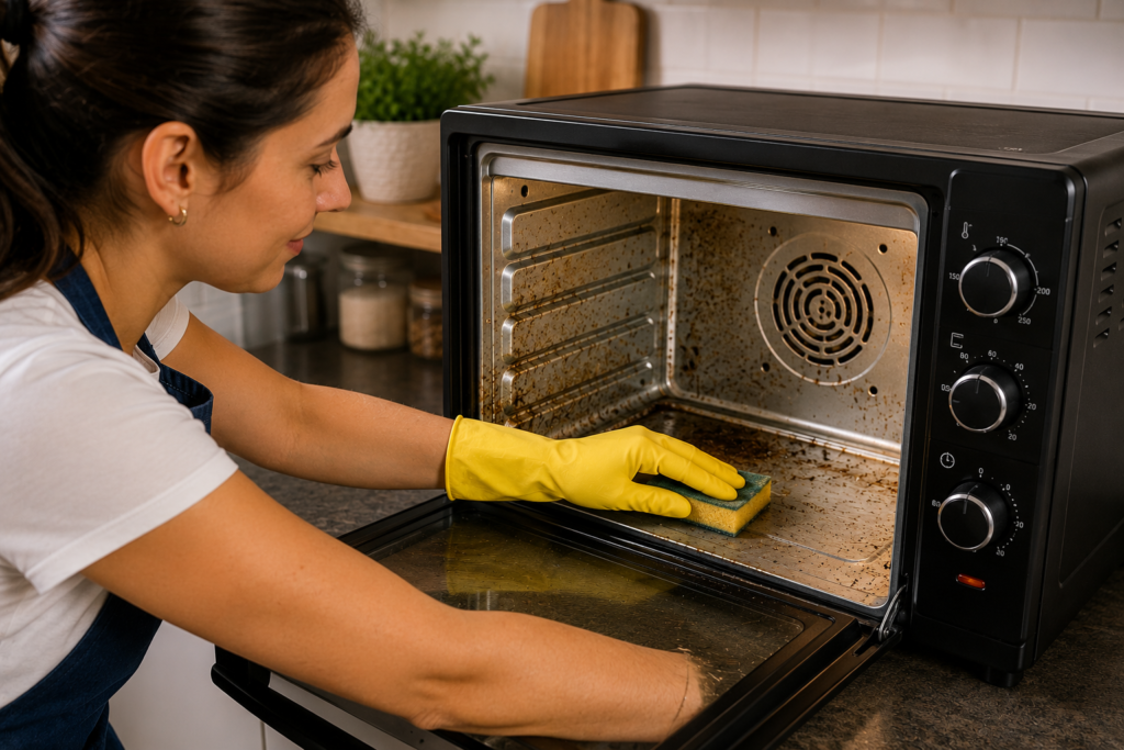 Como limpar forno elétrico por dentro com esponja macia