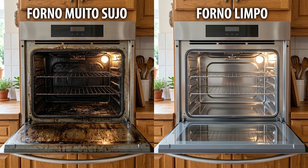 Forno elétrico antes e depois da limpeza